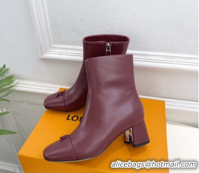Louis Vuitton Swing Heel Ankle Boots 5.5cm in Calf Leather Burgundy 1AID092 1021138