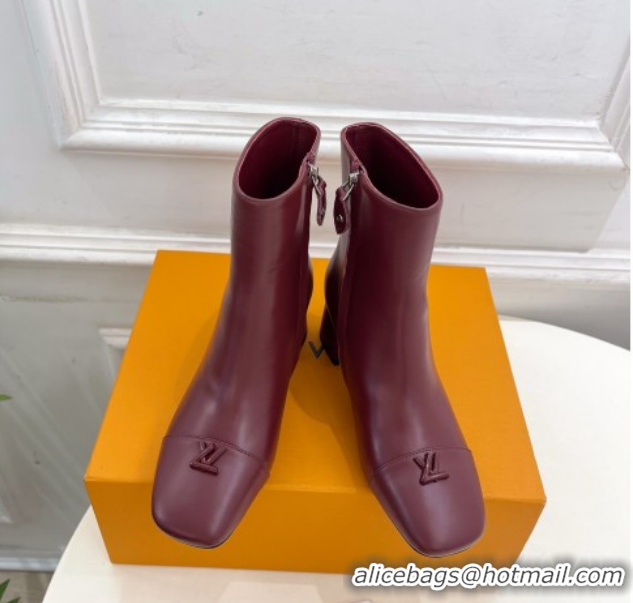 Louis Vuitton Swing Heel Ankle Boots 5.5cm in Calf Leather Burgundy 1AID092 1021138