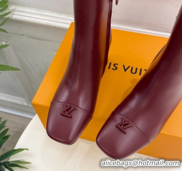 Louis Vuitton Swing Heel Ankle Boots 5.5cm in Calf Leather Burgundy 1AID092 1021138