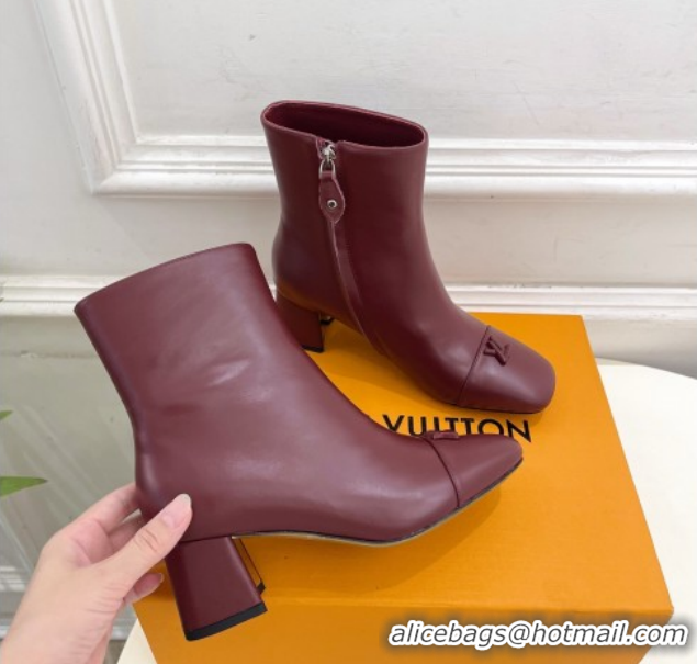 Louis Vuitton Swing Heel Ankle Boots 5.5cm in Calf Leather Burgundy 1AID092 1021138