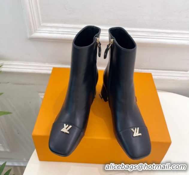 Sophisticated Louis Vuitton Swing Heel Ankle Boots 5.5cm in Calf Leather Black 1AID092 1021139