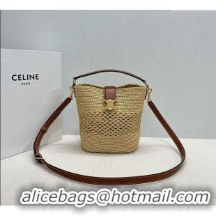 Latest Style Celine Small Louise Bucket bag in Raffia Straw and Calfskin 119742 Beige 2025