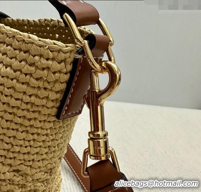 Latest Style Celine Small Louise Bucket bag in Raffia Straw and Calfskin 119742 Beige 2025