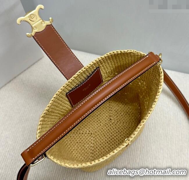 Latest Style Celine Small Louise Bucket bag in Raffia Straw and Calfskin 119742 Beige 2025