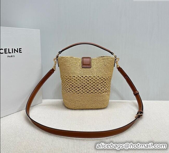Latest Style Celine Small Louise Bucket bag in Raffia Straw and Calfskin 119742 Beige 2025