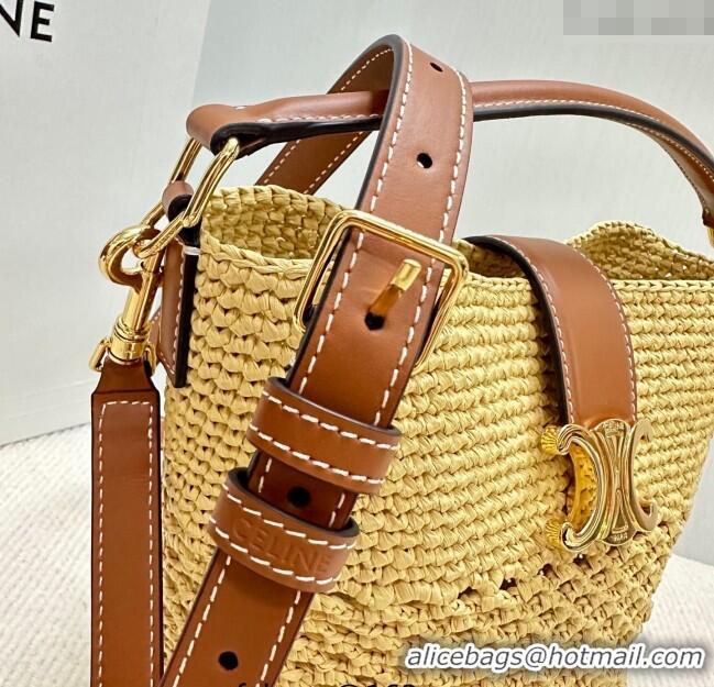 Latest Style Celine Small Louise Bucket bag in Raffia Straw and Calfskin 119742 Beige 2025