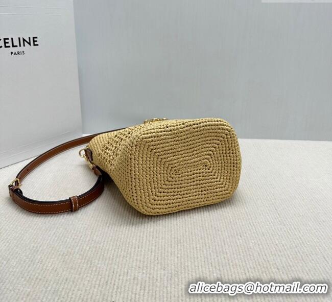Latest Style Celine Small Louise Bucket bag in Raffia Straw and Calfskin 119742 Beige 2025