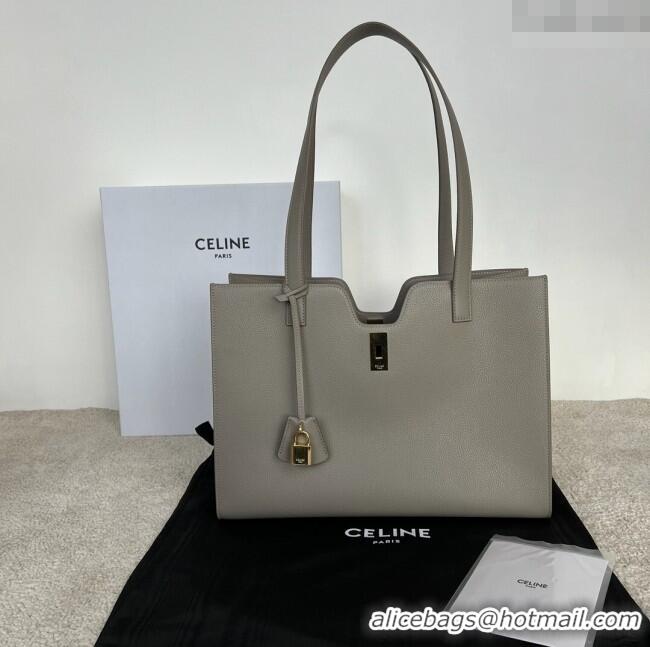 Best Price Celine Cabas 16 Tote Bag in Grained Calfskin 112583 Pebble Grey 2025