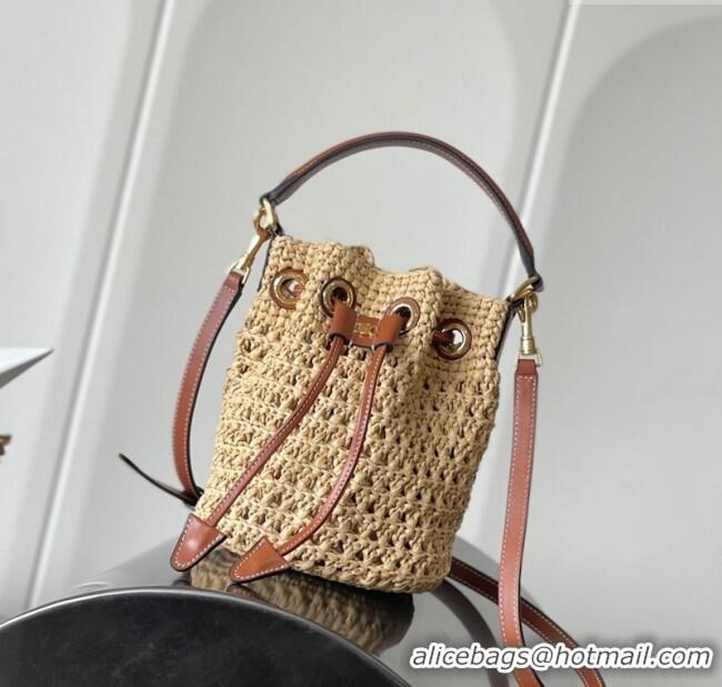 New Cheap Celine Teen Clara Bucket Bag in Straw 121672 Beige 2025