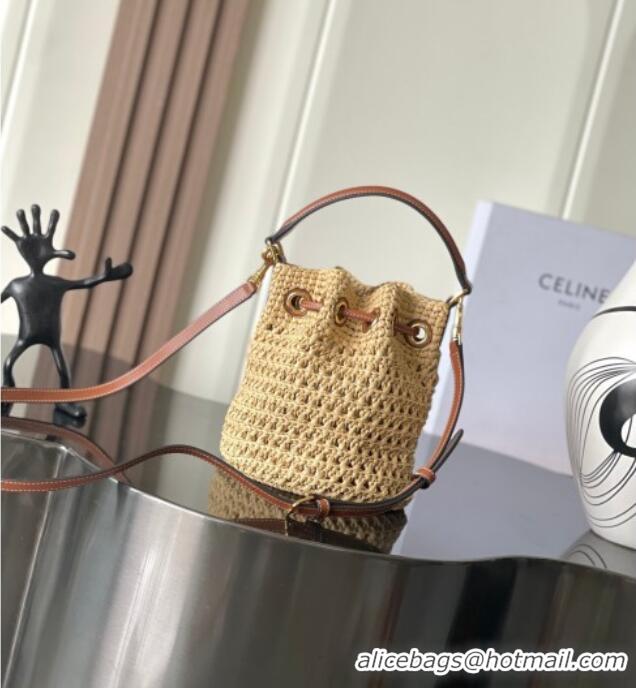 New Cheap Celine Teen Clara Bucket Bag in Straw 121672 Beige 2025