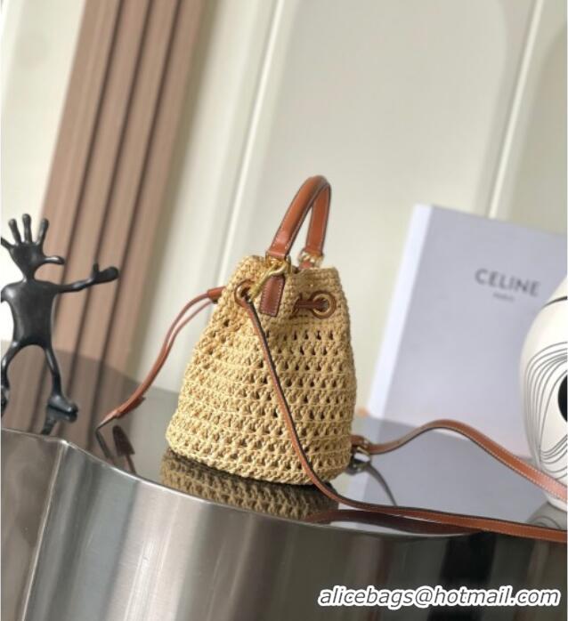 New Cheap Celine Teen Clara Bucket Bag in Straw 121672 Beige 2025
