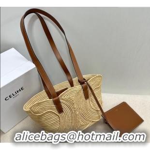 Top Design Celine Classic Panier Small Braided Basket bag Triomphe in Raffia Straw and Calfskin 117022 Beige 2025