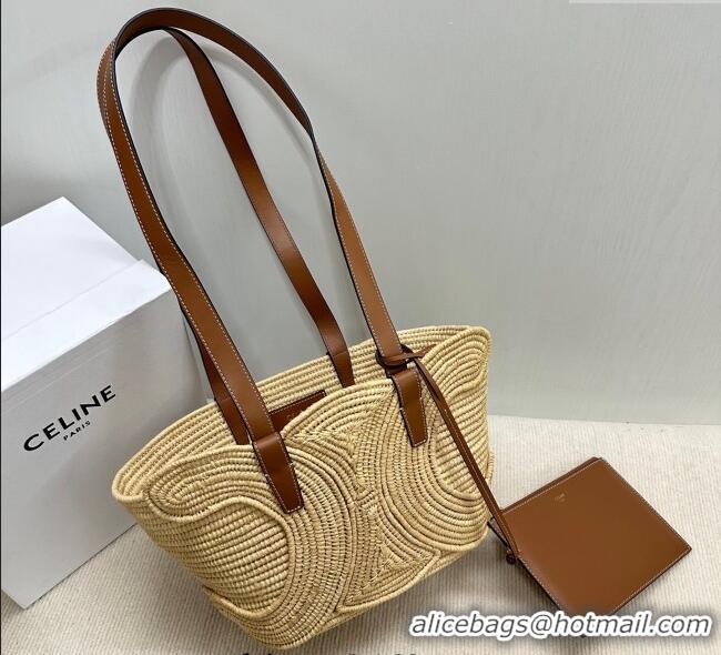 Top Design Celine Classic Panier Small Braided Basket bag Triomphe in Raffia Straw and Calfskin 117022 Beige 2025