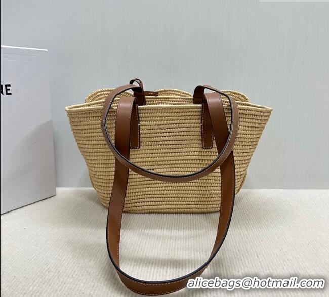 Top Design Celine Classic Panier Small Braided Basket bag Triomphe in Raffia Straw and Calfskin 117022 Beige 2025