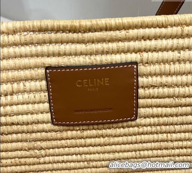 Top Quality Celine Classic Panier Medium Braided Basket bag Triomphe in Raffia Straw and Calfskin 116982 Beige 2025