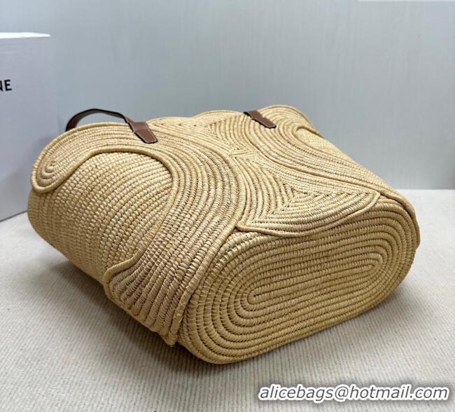 Top Quality Celine Classic Panier Medium Braided Basket bag Triomphe in Raffia Straw and Calfskin 116982 Beige 2025