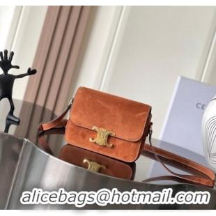 Top Grade Celine Teen Classique Triomphe Shoulder Bag in Suede 188423 Brown 2025