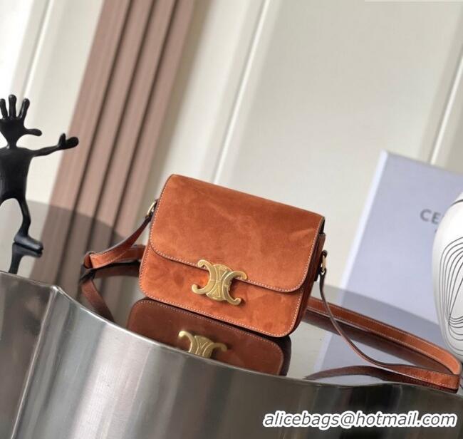 Top Grade Celine Teen Classique Triomphe Shoulder Bag in Suede 188423 Brown 2025