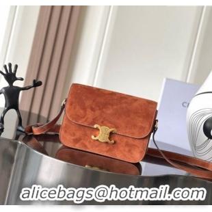Luxury Cheap Celine Medium Classique Triomphe Shoulder Bag in Suede 187363 Brown 2025