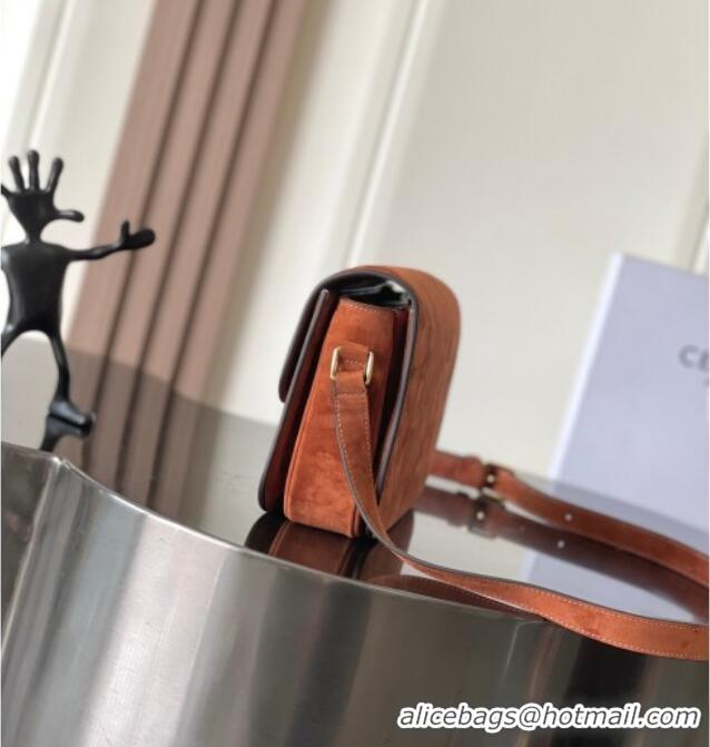 Luxury Cheap Celine Medium Classique Triomphe Shoulder Bag in Suede 187363 Brown 2025