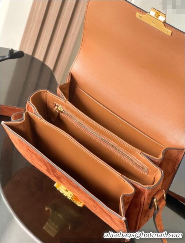 Luxury Cheap Celine Medium Classique Triomphe Shoulder Bag in Suede 187363 Brown 2025
