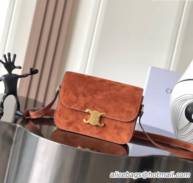 Luxury Cheap Celine Medium Classique Triomphe Shoulder Bag in Suede 187363 Brown 2025