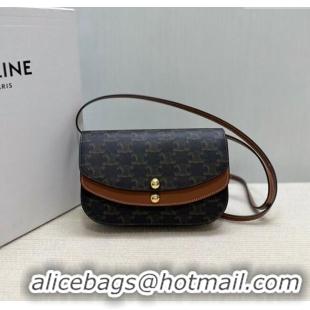 Low Cost Celine Duo Wallet On Strap Mini Bag in Triomphe Canvas and Calfskin 10P672 Brown 2025