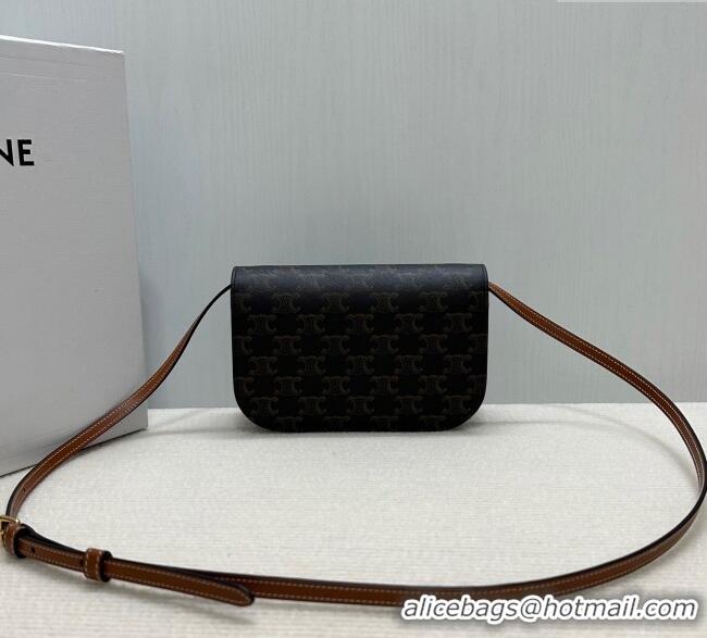 Low Cost Celine Duo Wallet On Strap Mini Bag in Triomphe Canvas and Calfskin 10P672 Brown 2025