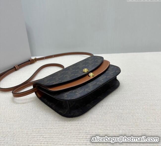 Low Cost Celine Duo Wallet On Strap Mini Bag in Triomphe Canvas and Calfskin 10P672 Brown 2025
