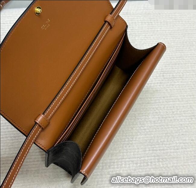 Low Cost Celine Duo Wallet On Strap Mini Bag in Triomphe Canvas and Calfskin 10P672 Brown 2025