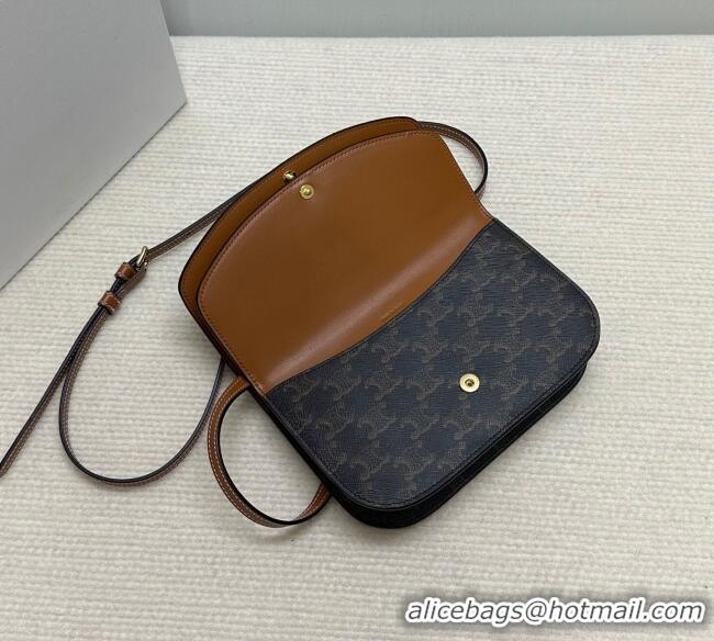 Low Cost Celine Duo Wallet On Strap Mini Bag in Triomphe Canvas and Calfskin 10P672 Brown 2025