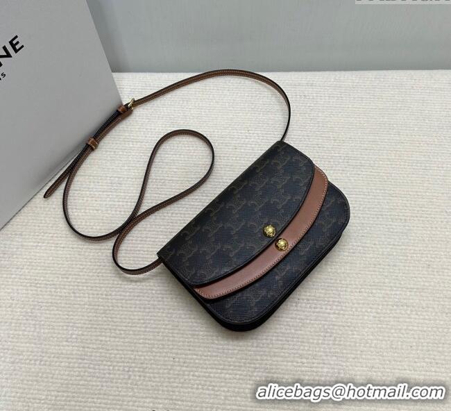 Low Cost Celine Duo Wallet On Strap Mini Bag in Triomphe Canvas and Calfskin 10P672 Brown 2025