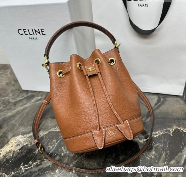 Spot Bulk Celine Teen Clara Bucket Bag in Supple Grained Calfskin 121673 Brown 2025