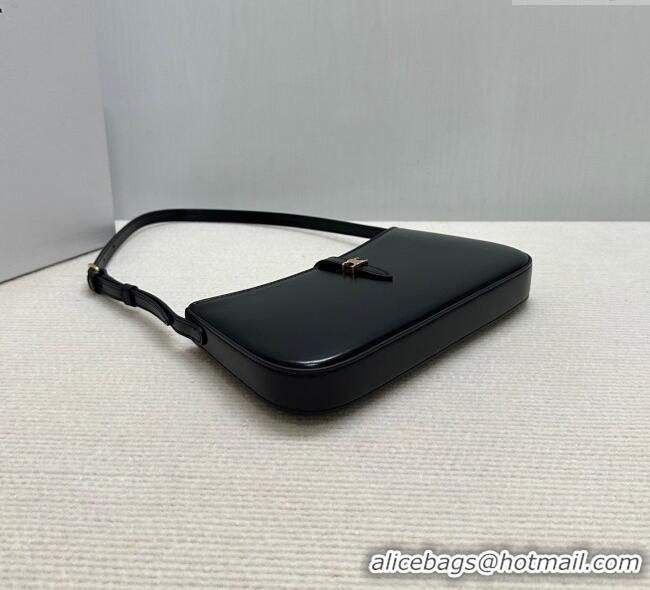 Pretty Style Celine Tina Shoulder Bag in Shiny Calfskin 123053 Black 2025