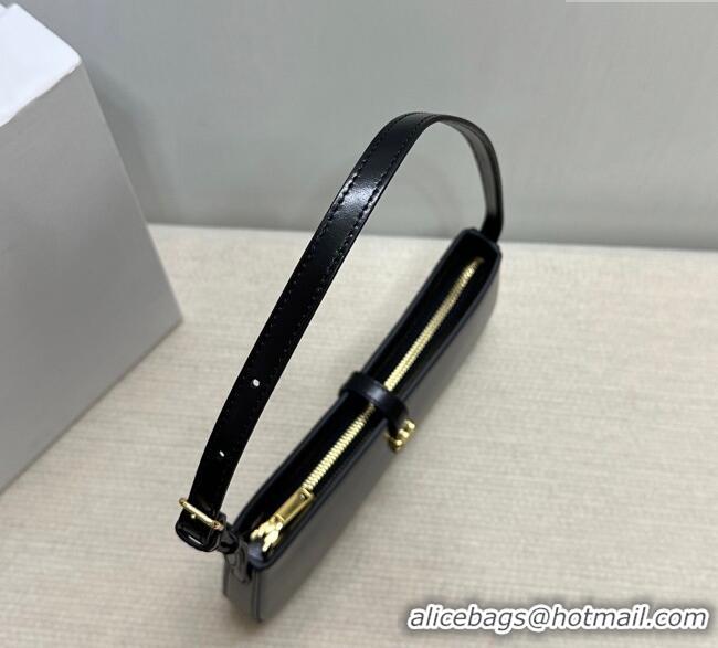 Pretty Style Celine Tina Shoulder Bag in Shiny Calfskin 123053 Black 2025