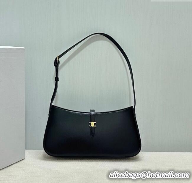 Pretty Style Celine Tina Shoulder Bag in Shiny Calfskin 123053 Black 2025