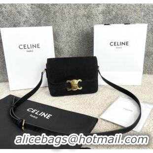 Good Quality Celine Teen Classique Triomphe Shoulder Bag in Suede 188423 Black 2025