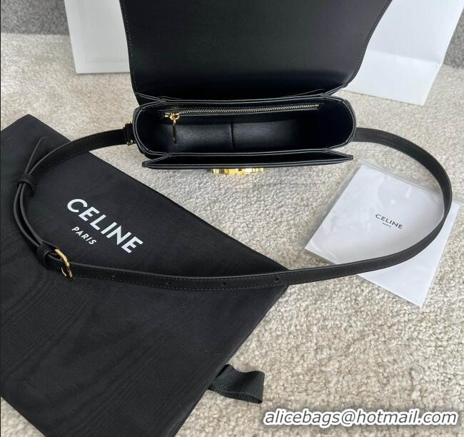 Good Quality Celine Teen Classique Triomphe Shoulder Bag in Suede 188423 Black 2025