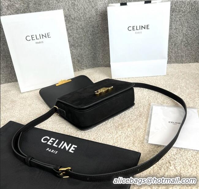 Good Quality Celine Teen Classique Triomphe Shoulder Bag in Suede 188423 Black 2025