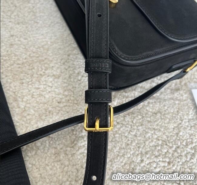Good Quality Celine Teen Classique Triomphe Shoulder Bag in Suede 188423 Black 2025