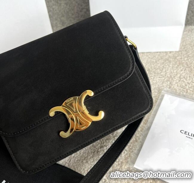 Good Quality Celine Teen Classique Triomphe Shoulder Bag in Suede 188423 Black 2025