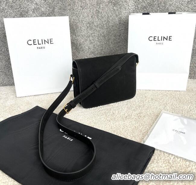 Good Quality Celine Teen Classique Triomphe Shoulder Bag in Suede 188423 Black 2025