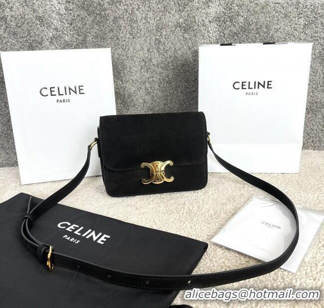 Good Quality Celine Teen Classique Triomphe Shoulder Bag in Suede 188423 Black 2025