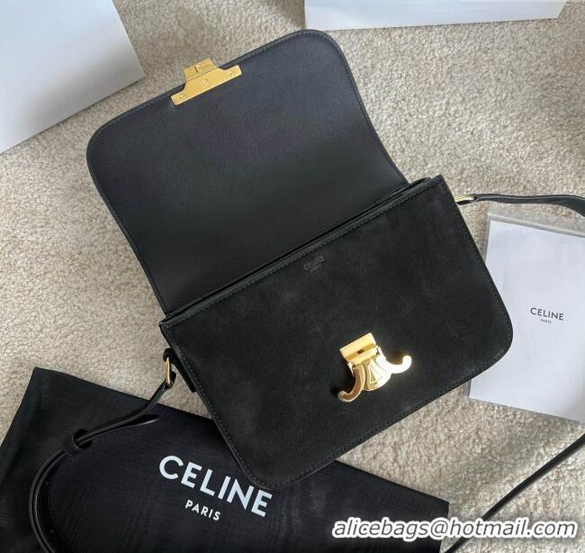 Spot Bulk Celine Classique Triomphe Shoulder Bag in Suede 187363 Black 2025