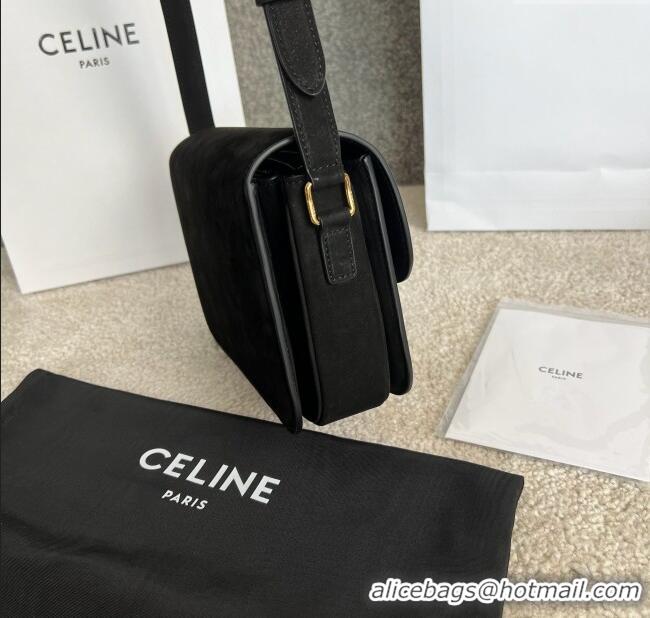 Spot Bulk Celine Classique Triomphe Shoulder Bag in Suede 187363 Black 2025