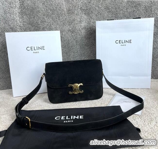 Spot Bulk Celine Classique Triomphe Shoulder Bag in Suede 187363 Black 2025