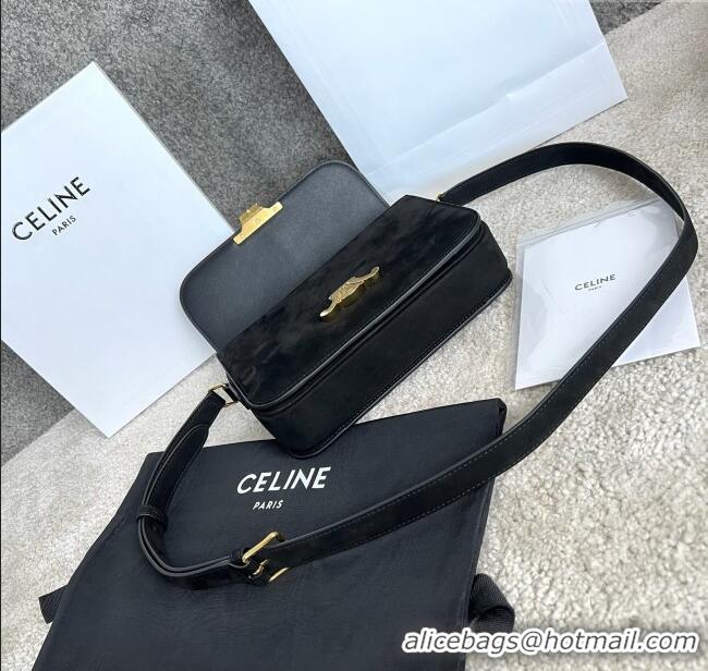 Spot Bulk Celine Classique Triomphe Shoulder Bag in Suede 187363 Black 2025