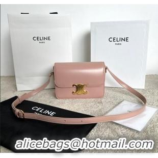 Luxury Cheap Celine Teen Triomphe Bag in Shiny Calfskin 188423 Light Peach Pink 2025