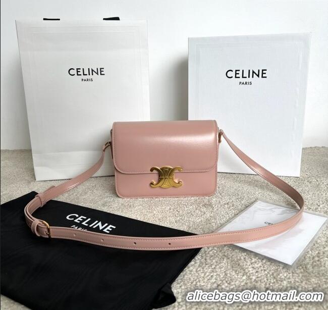 Luxury Cheap Celine Teen Triomphe Bag in Shiny Calfskin 188423 Light Peach Pink 2025