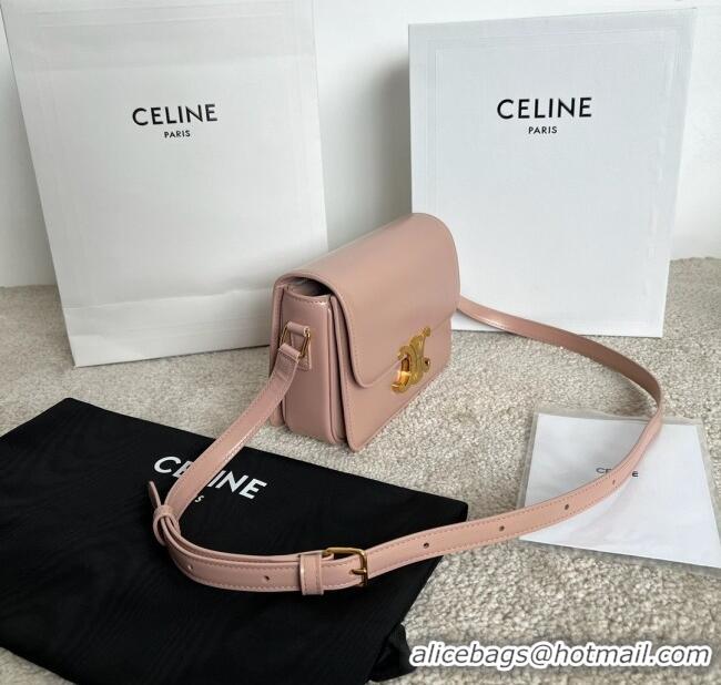 Luxury Cheap Celine Teen Triomphe Bag in Shiny Calfskin 188423 Light Peach Pink 2025